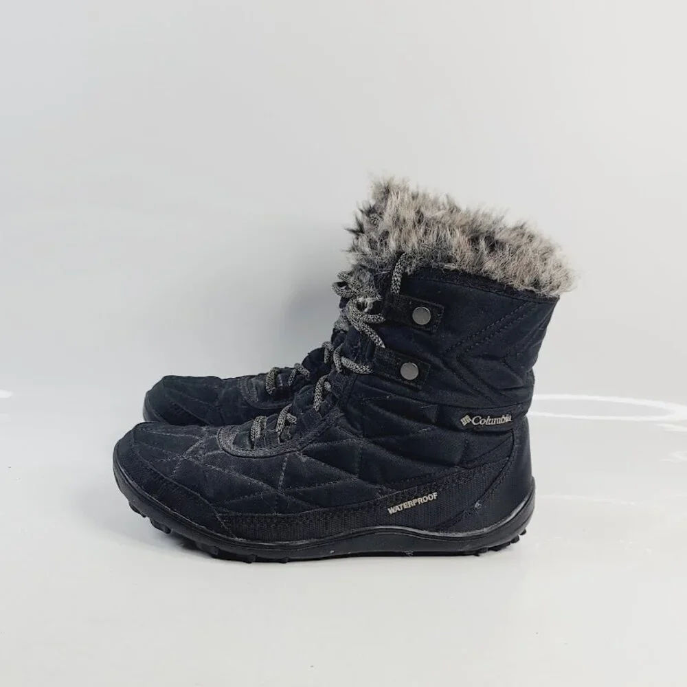 Columbia Women's Black Minx‎ Shorty III Leather Fur Ankle Winter Boots Size 7